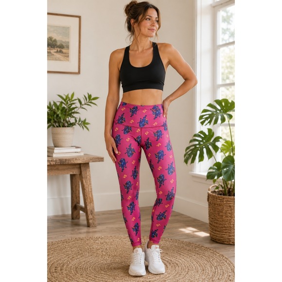 Victoria Sport Pants - Victoria Sport Panther Print High Rise Leggings Pink Purple Gold Womens M